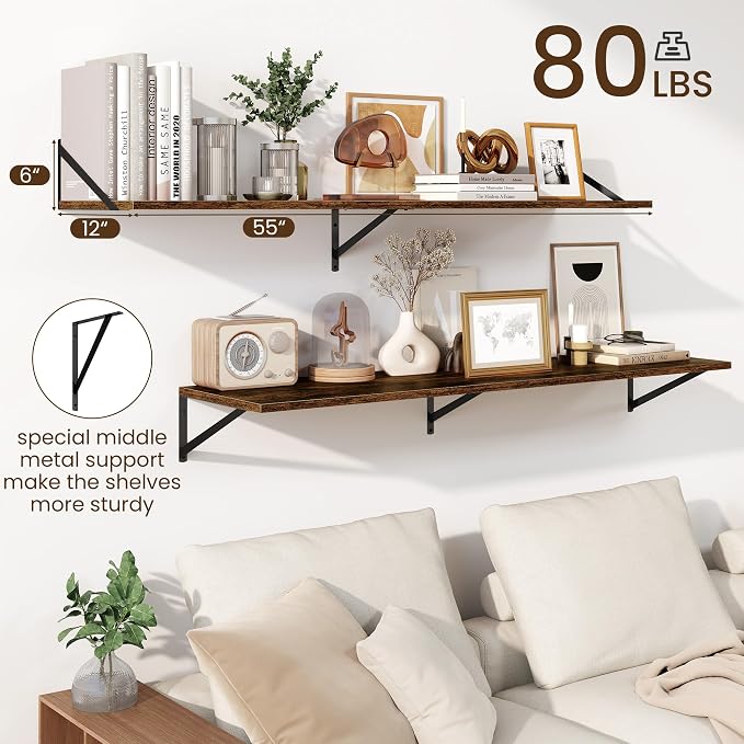 Fun Memories Floating Shelves for Wall, 12 Inch Deep Floating Shelves Set of 2 - Image 3