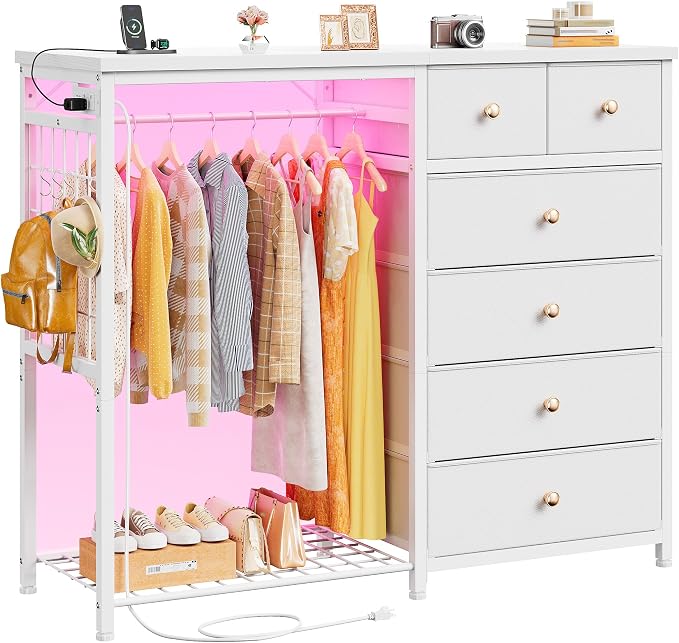 EnHomee 49.2" W Dresser with Hanging Rack & 6 Fabric Drawers - Image 9