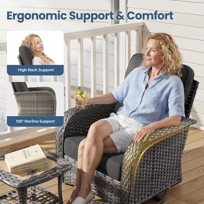 Weaxty Outdoor Swivel Rocker Patio Chairs, 3 Pieces Patio Furniture Set - Image 4