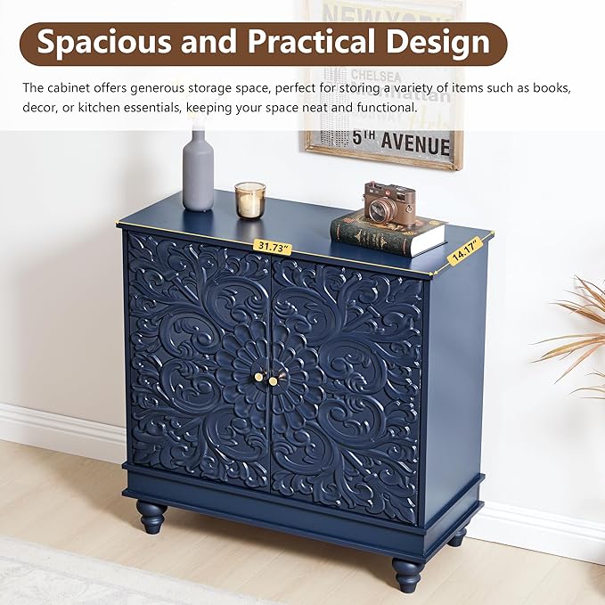 weselon Accent Cabinet with 2 Doors, Luxury Carving Board Storage Sideboard - Image 4