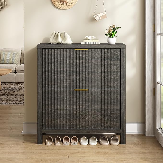 YOMILUVE Shoe Cabinet Storage for Entryway, Fluted Shoe Cabinet - Image 8