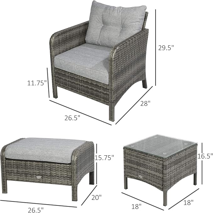 Outsunny 5 Pieces Rattan Wicker Lounge Chair Outdoor Patio Conversation Set - Image 7