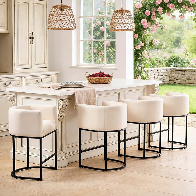 ClinQ 26" H Counter Height Bar Stools Set of 6, Modern Barrel Counter Stools - Image 7