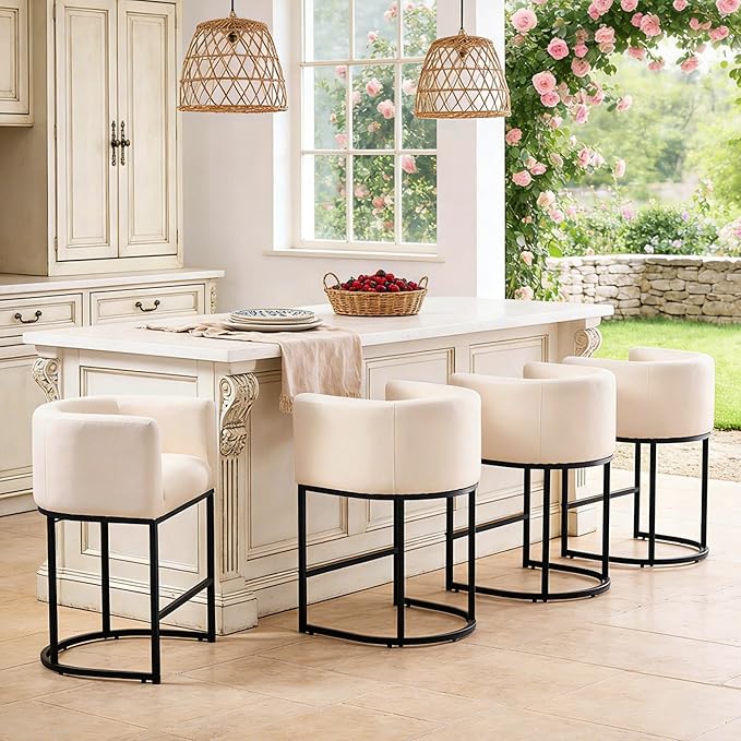 ClinQ 26" H Counter Height Bar Stools Set of 3, Modern Barrel Counter Stools - Image 6