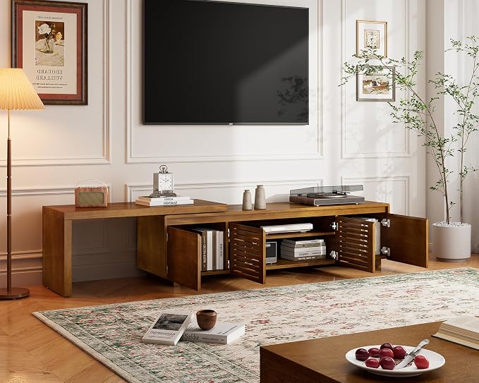 LKTART Mid Century Modern TV Stand, Extendable Entertainment Center - Image 5