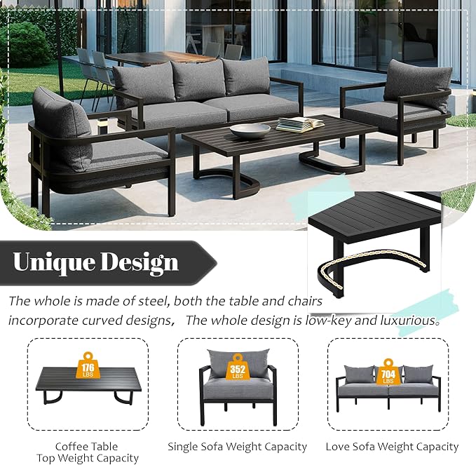 4-Piece Outdoor Steel Sofa Set, All Weather Patio Conversation Set - Image 3
