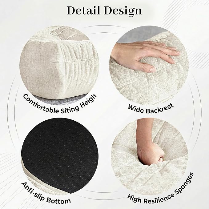 Bean Bag Chair, 2 Seater Lazy Bean Bag Sofa Memory Foam Couch, Giant Bean Bag - Image 5