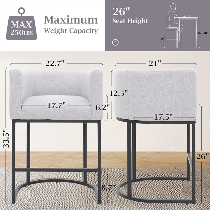 ClinQ 26" H Counter Height Bar Stools Set of 3, Modern Barrel Counter Stools - Image 2