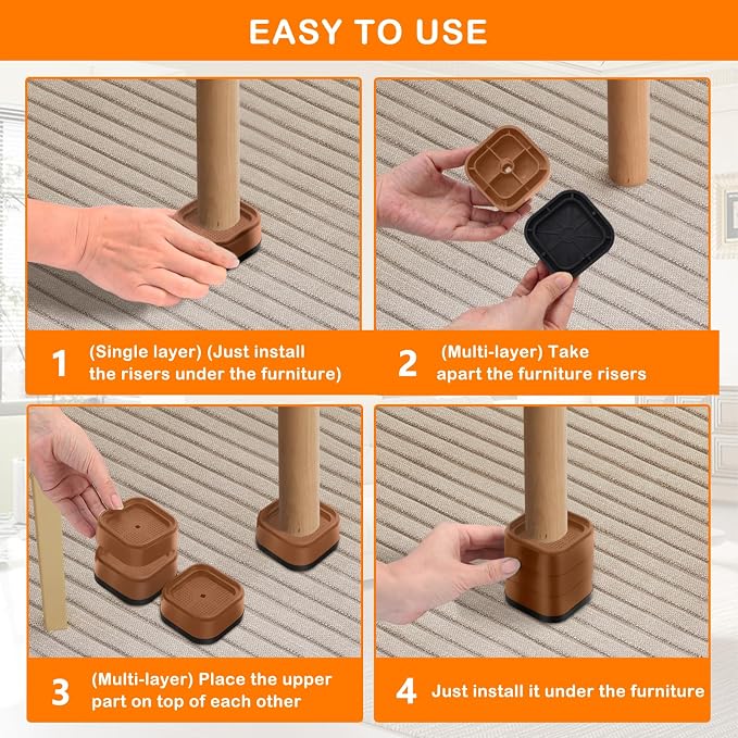 shouwuhho 24 Pack Furniture Risers Adjustable Bed Risers Heavy Duty Lifts - Image 7