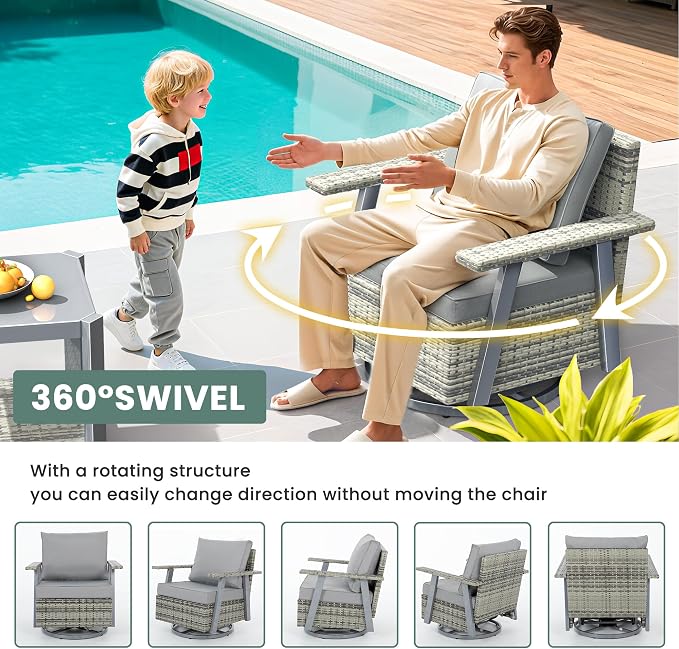 Pamapic 3 Pieces Patio Furniture Set, Outdoor Swivel Glider Rocking Chairs - Image 5