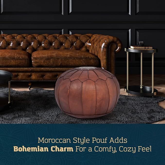 Marrakesh Gallery Genuine Leather Round Pouf Unstuffed - Image 3