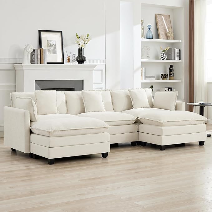 111'' Sectional Cloud Deep Seat Couch, Oversized Chenille U Shaped Sectional by WUTUTUEE