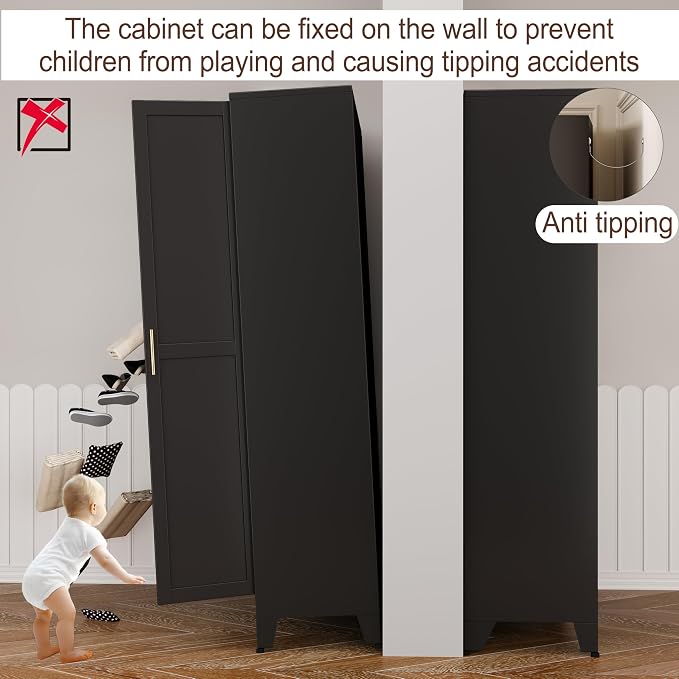 71" Metal Armoire Wardrobe Closet, Steel Clothing Storage Cabinet - Image 7