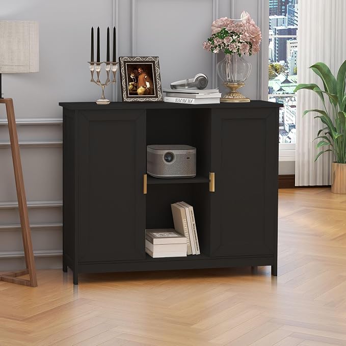 TaoHFE Black Buffet Cabinet, Modern Narrow Sideboard Buffet Cabinet Wooden Side - Image 7