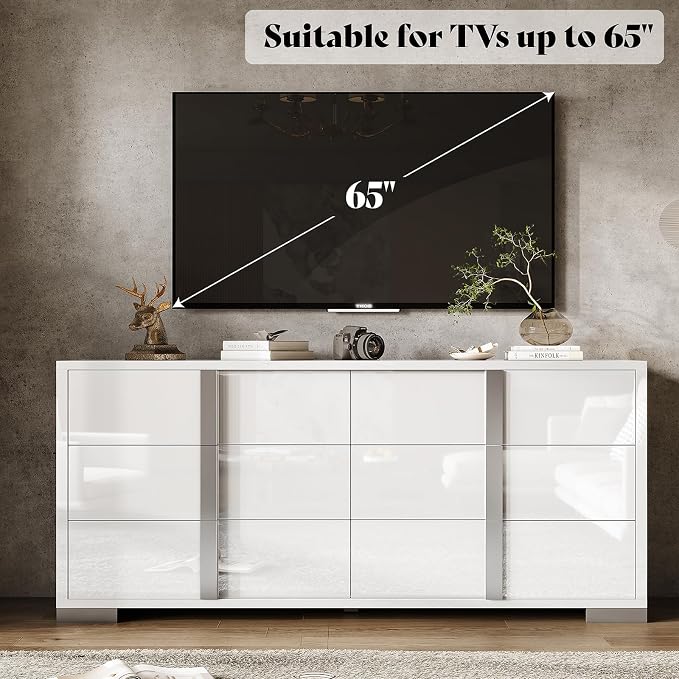AMERLIFE 54" W High Gloss 6 Drawers Dressers - Image 7