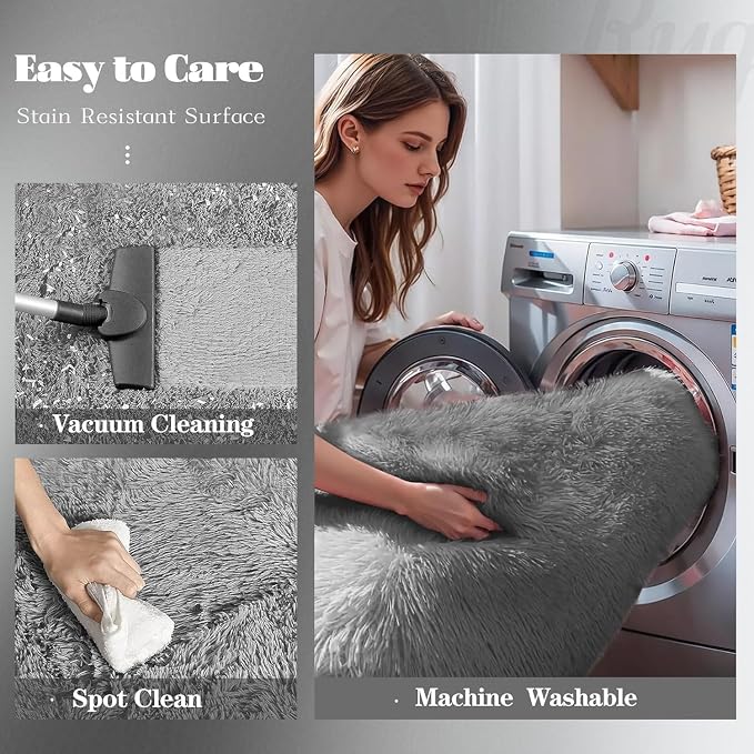 Dark Grey Rugs for Bedroom: 4x6 Fluffy Shag Soft Washable Rug Fuzzy Plush - Image 6