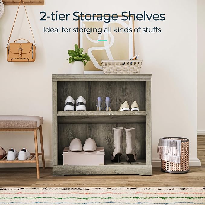 LINSY HOME 2-Tier Bookcase and Bookshelf, Small Wood Display Storage Shelves - Image 4