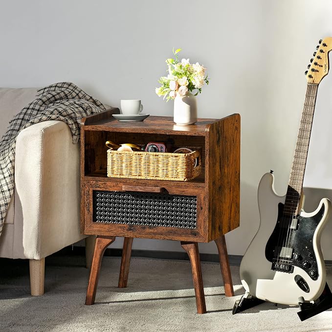 Lerliuo Rattan Nightstand, Boho Side Table - Image 2