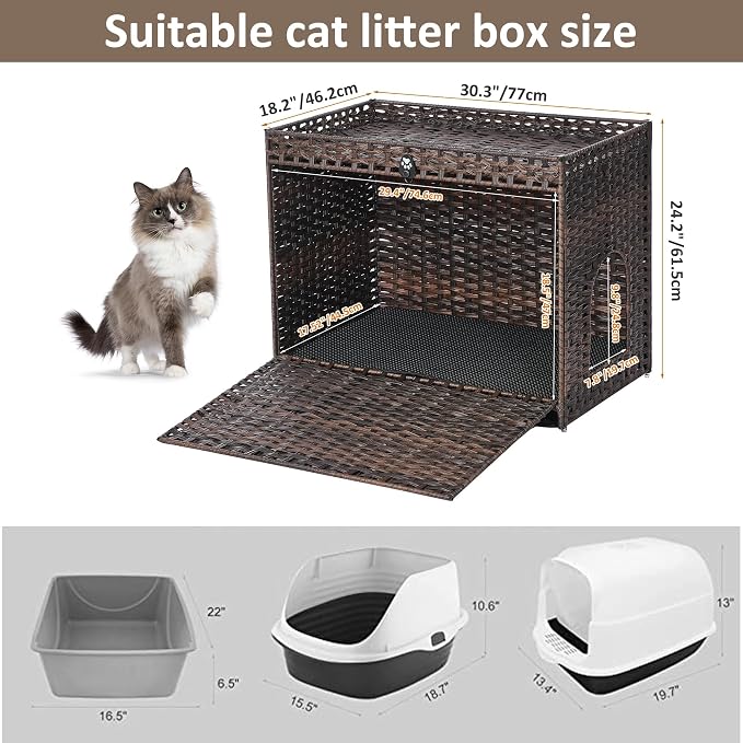 Cat Litter Box Enclosure with Soft Litter Mat; Hidden Cat Washroom Furniture - Image 7