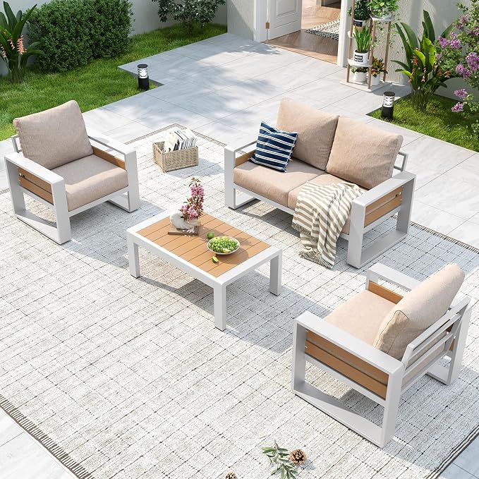 Aoxun Aluminum Patio Furniture Set, 4 Piece Luxury Outdoor Sectional by Aoxun