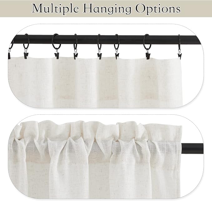 RYB HOME Sheer Valances for Windows, Linen Blend Breathable Boho Rustic Semi - Image 2