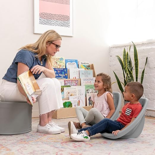 ECR4Kids Plastic Leaf Scoop Floor Rocker Seat, Classroom Furniture, Light Grey - Image 2