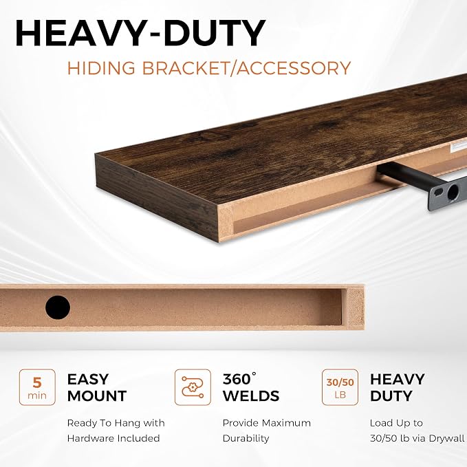 36Inch Floating Shelves for Wall 2 Pack Wood Shelves for Kitchen, Bedroom Wall - Image 4