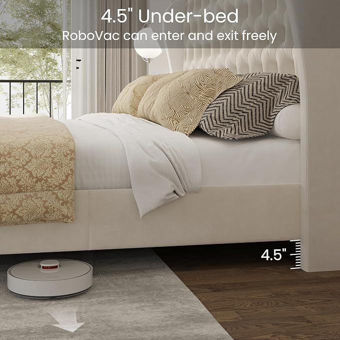 LARMACE Queen Size Bed Frame Velvet Upholstered Platform Bed - Image 6