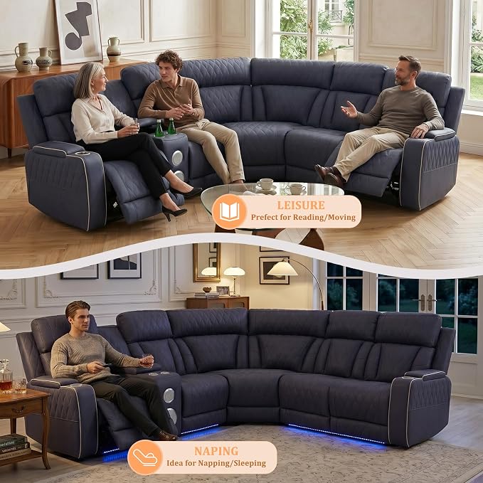 Power Recliner Sectional Sofa, L-Shaped Living Room Furniture Set, Reclining - Image 8