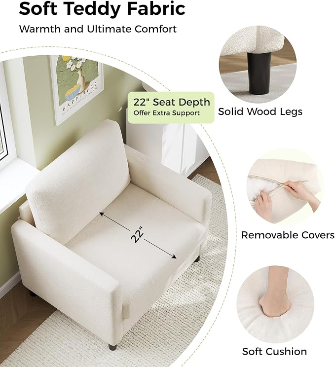 Welzona Sofa Accent Chair, Tool-Free Setup Living Room Accent Chairs, Comfy Arm - Image 3