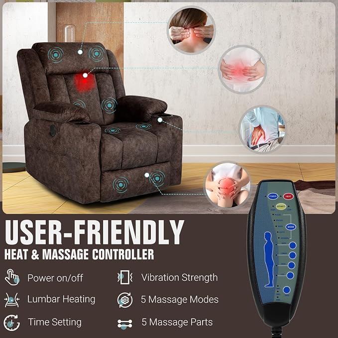 LEVELEVE Retro Rocking Recliner Chair, Massage Rocker Recliner Chair - Image 6