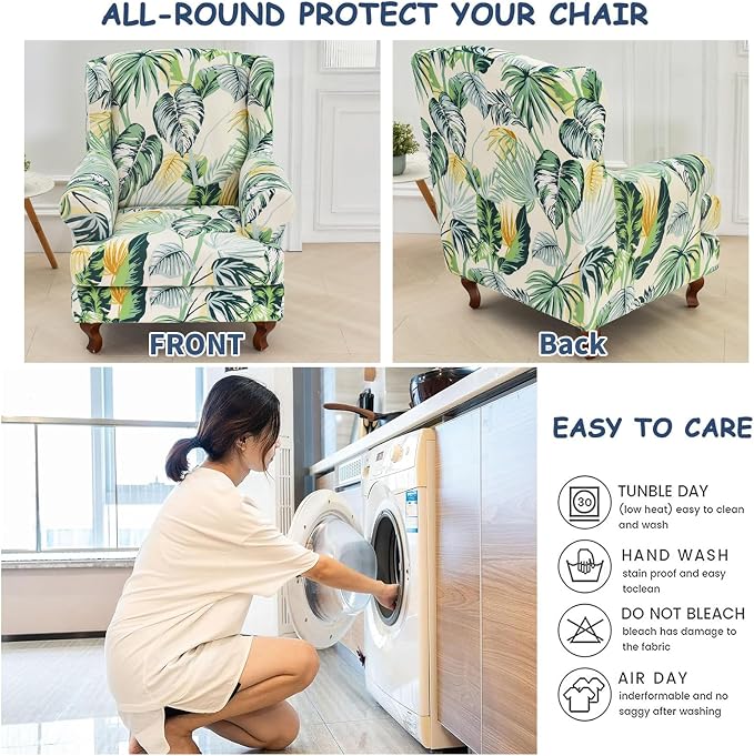 HAOYONG Wing Chair Slipcovers Stretch Wingback Chair Covers Printed 2 Pieces - Image 5