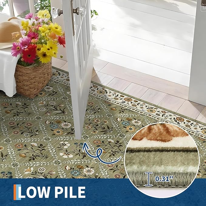 Washable Kitchen Runner 2x6 Non-Slip Floral Carpet Runner - Image 5