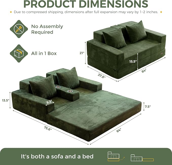 MAXYOYO Loveseat Sofa Bed, 4 in 1 Convertible Boneless Couch Folding Recliner - Image 2