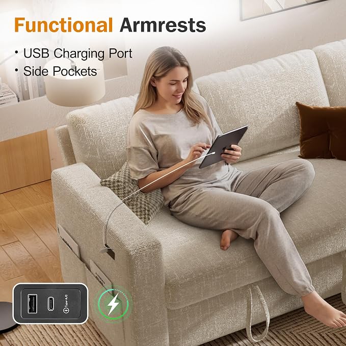 Sunny Heart 82" L Shaped Sectional Sleeper Sofa Bed - Image 9