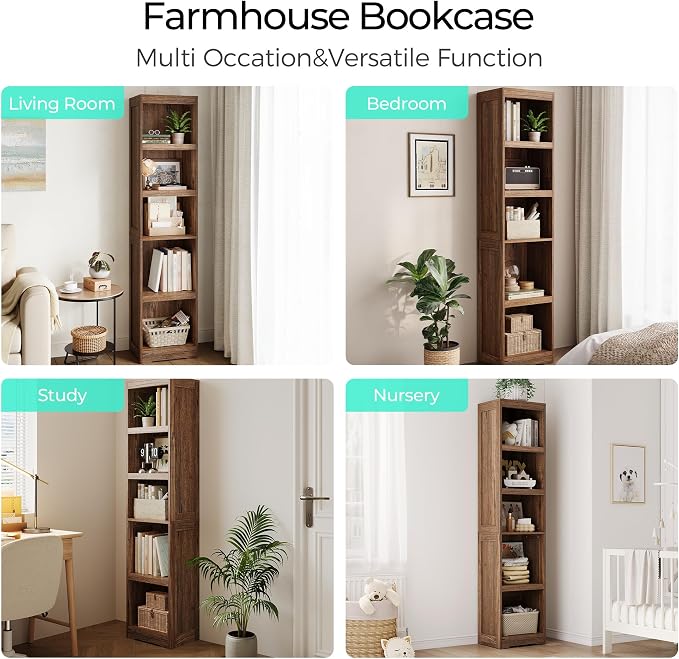 LINSY HOME 5-Shelf Bookcase, Narrow Bookshelves Floor Standing Display Storage - Image 7