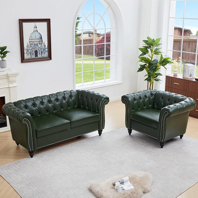 QHITTY 2 Piece Living Room Set, Sectional Chesterfield Sofa Chair Contemporary by QHITTYFurnitureLife