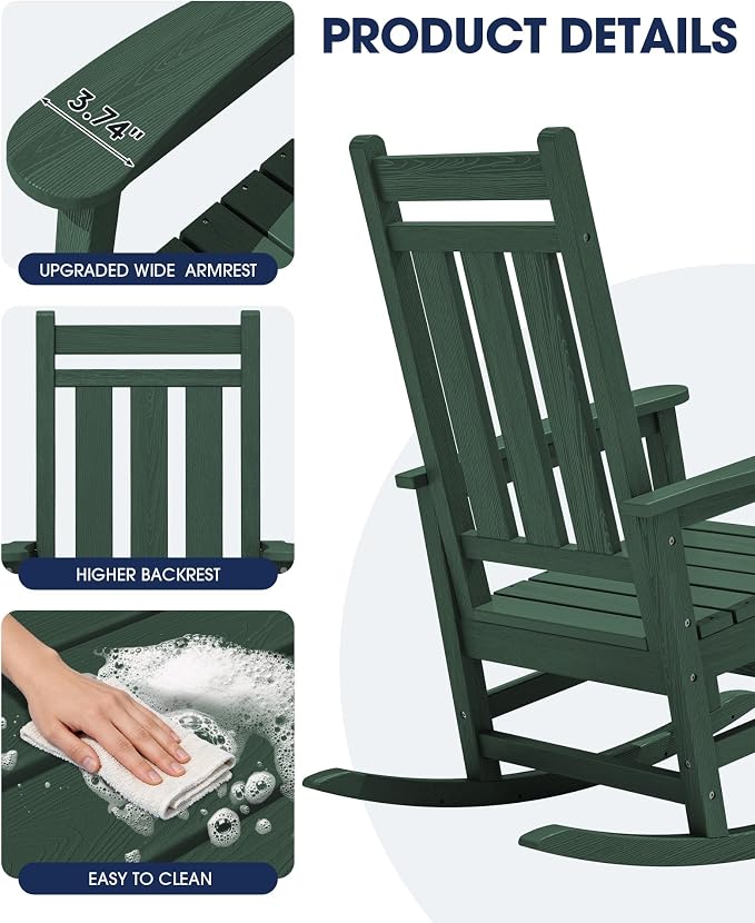 KINGYES Oversized Outdoor Rocking Chair, All-Weather Patio Rocking Chairs - Image 7