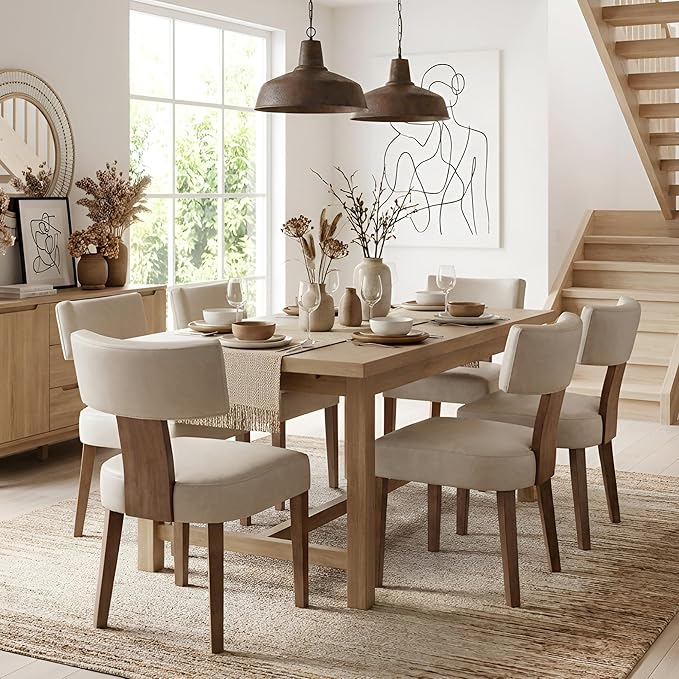 HNY Mid Century Modern Dining Chairs Set of 6, Farmhouse PU Leather Upholstered by HNY