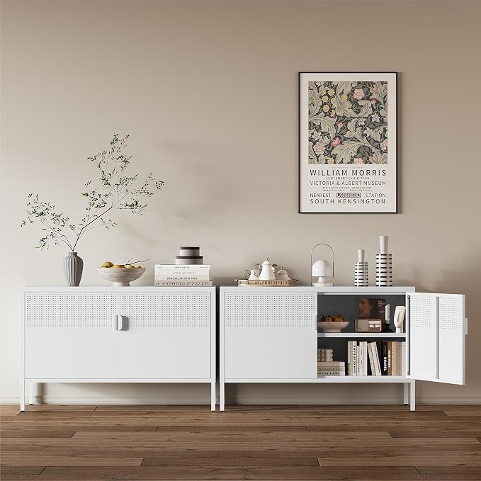 Metal Storage Cabinet, 2 Door TV Stand, Metal Mesh Accent Cabinet, Magnetic - Image 2