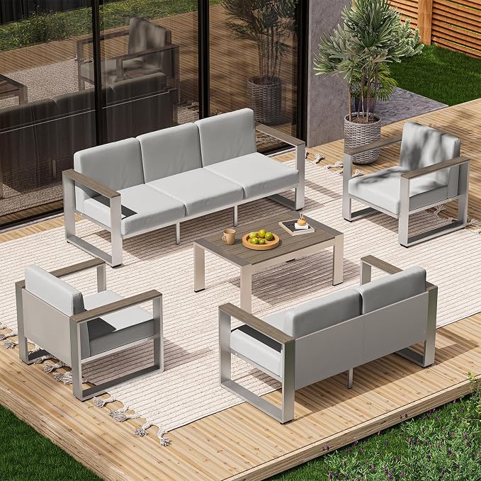 Aluminum Outdoor Patio Furniture Set, 7 Seats Outdoor Patio Conversation Sets by ComfCove