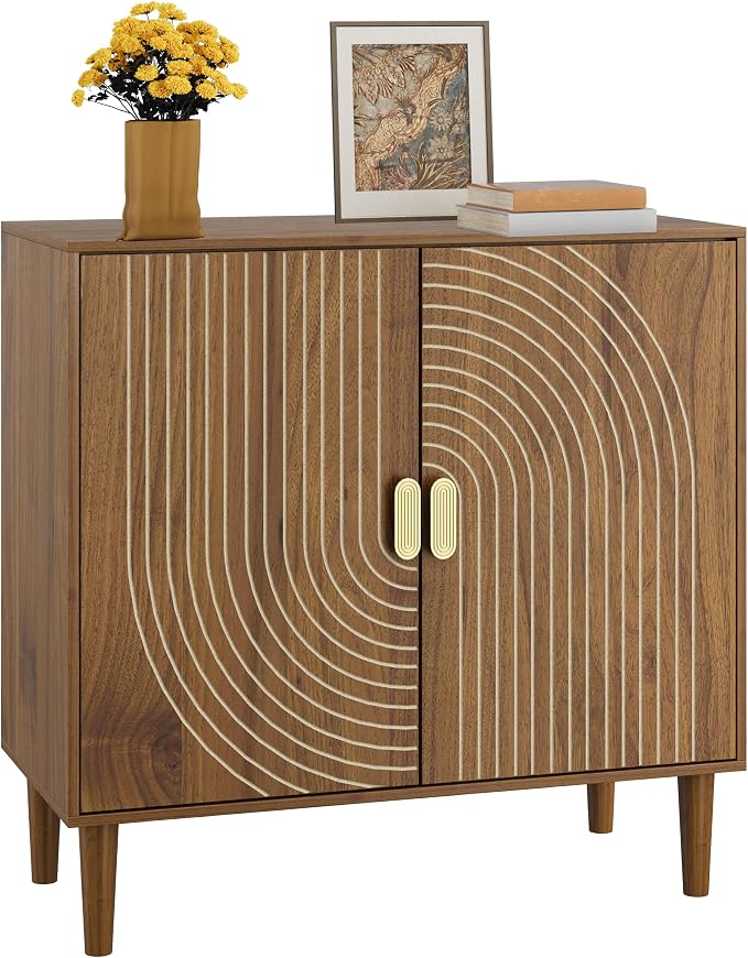 Smuxee Walnut Sideboard Cabinet, Freestanding Buffet Cabinet - Image 9