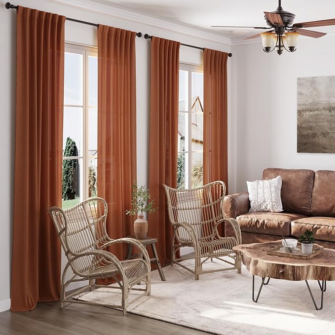 Nanspring Extra Long Curtains 132 inch Length 2 Panels Back Tab Terracotta - Image 7