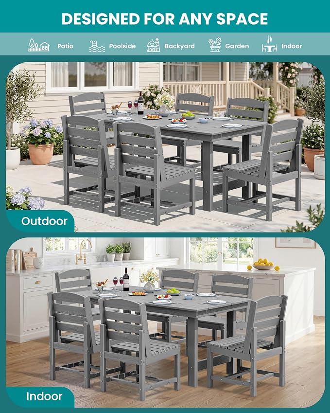 SERWALL Patio Dining Sets for 6 Person, HDPE Dining Set - Image 7