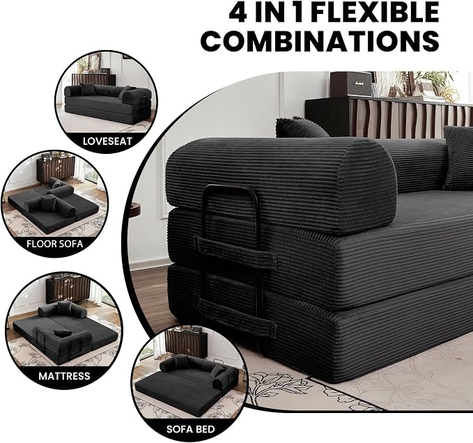 79'' Convertible Sofa Bed, 5-in-1 Folding Boneless Couch, Pull Out Floor Sleeper - Image 3