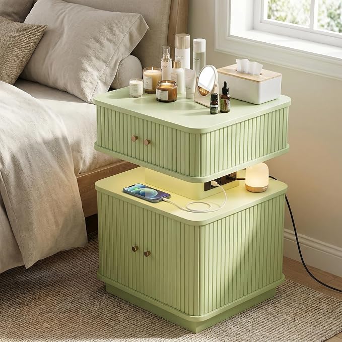 Nightstand with Charging Station, Modern Night Stand with Smart Led Light and 2 - Image 4