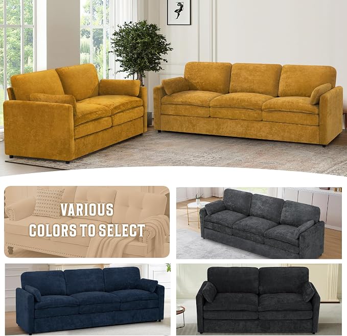 Comfy Chenille Sofa Set with Well-Filled Pillows, Modern 3 Seater and Loveseat - Image 7