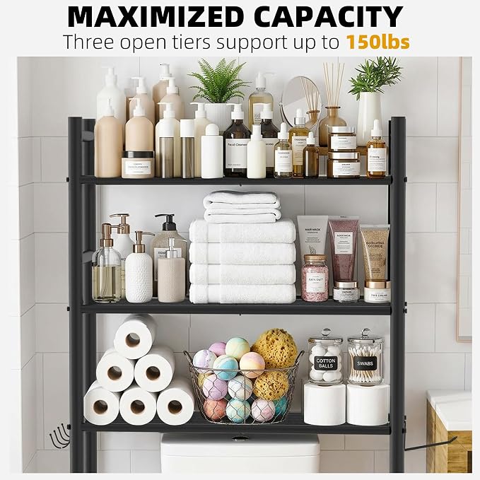 GloTika 3-Tier Over Toilet Storage - 150lb Total Capacity Metal Bathroom - Image 5