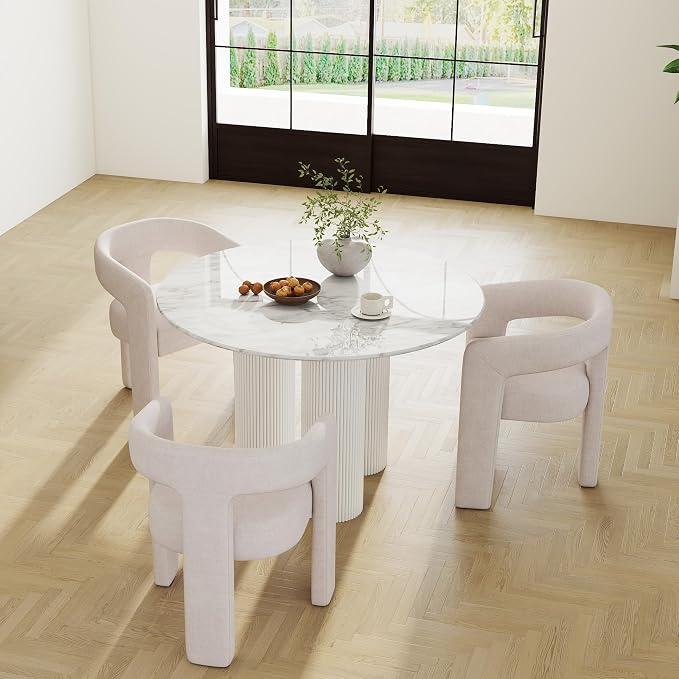 RIVOVA Modern Barrel Dining Chairs Set of 3, Linen Upholstered Accent Side Chair by RIVOVA