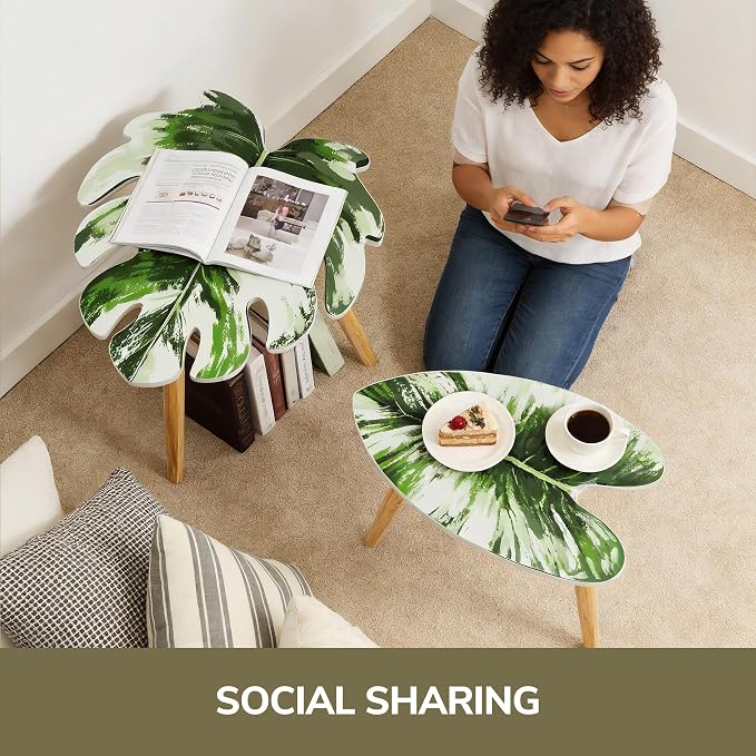 BAMEOS Monstera Leaf Nesting Tables Set of 2, Small Side Tables f Set - Image 7